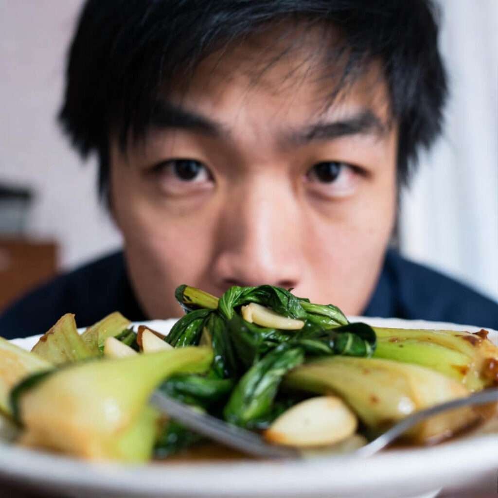 Garlic bok choy stir-fry from my 'is this edible?' stare-down.