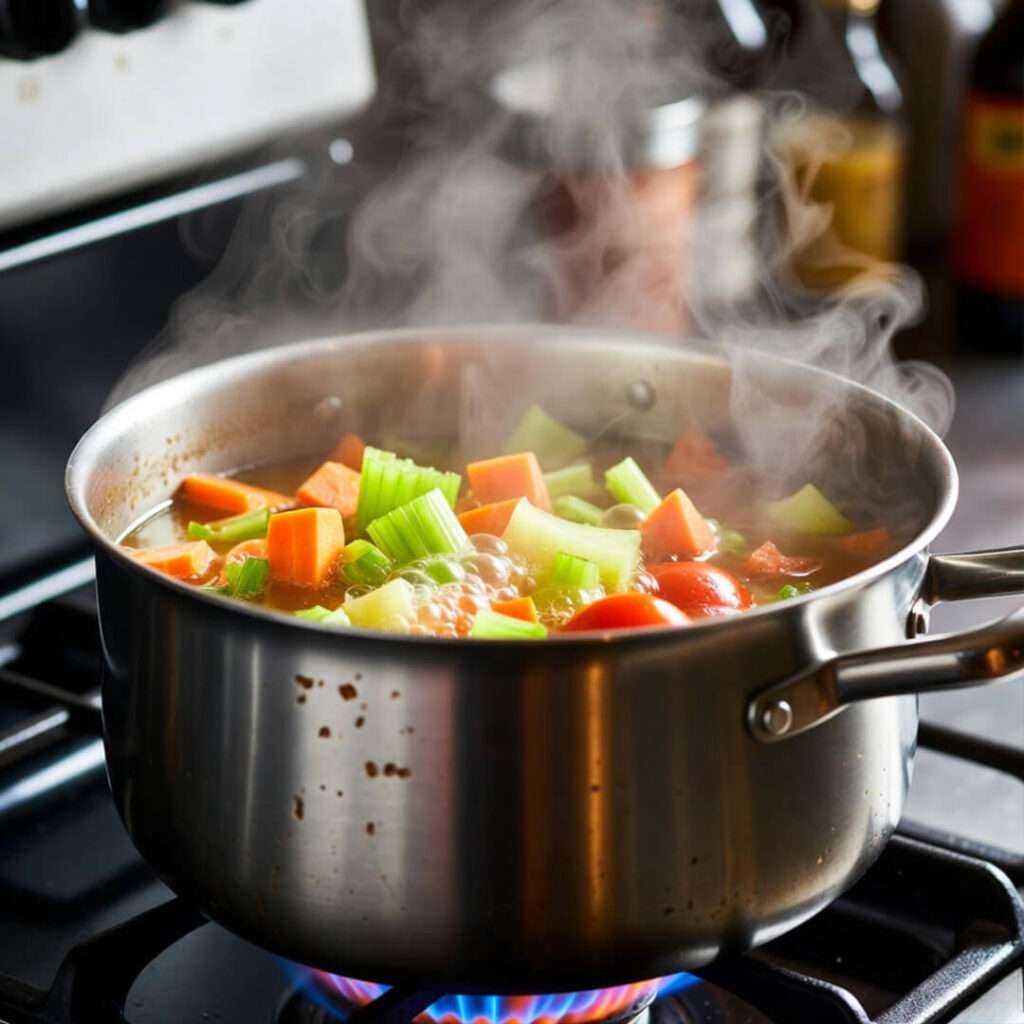 Saffron risotto scoop, dim glow.