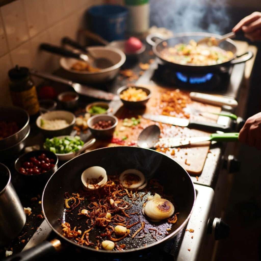 Burnt-edge onion panic.