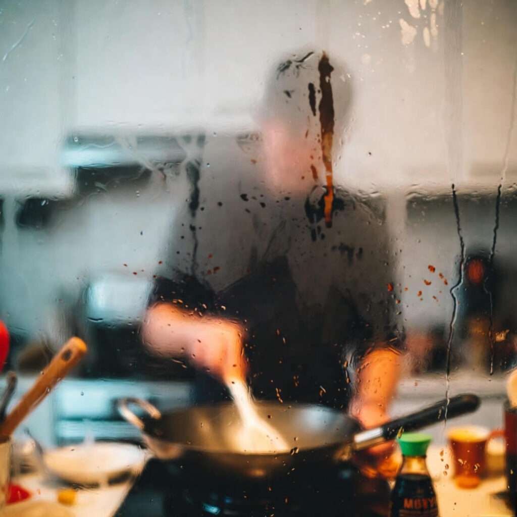 Steamy window wok blur.