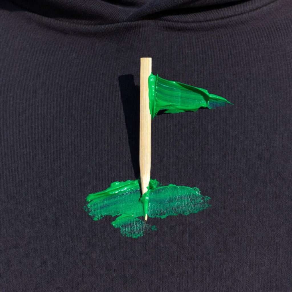 Wasabi smear on hoodie, chopstick flag.