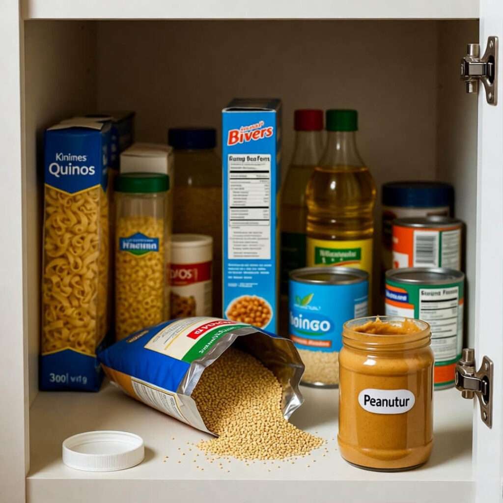 Spilling quinoa, judging peanut butter jar.