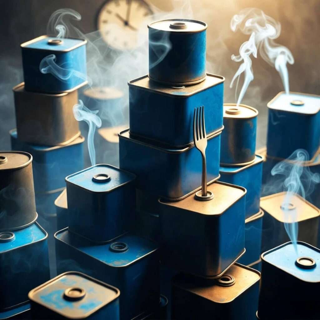 Wobbly containers, ghost steam, surrendering fork.