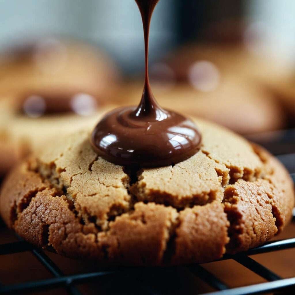 Macro cracked cookie with dripping chocolate