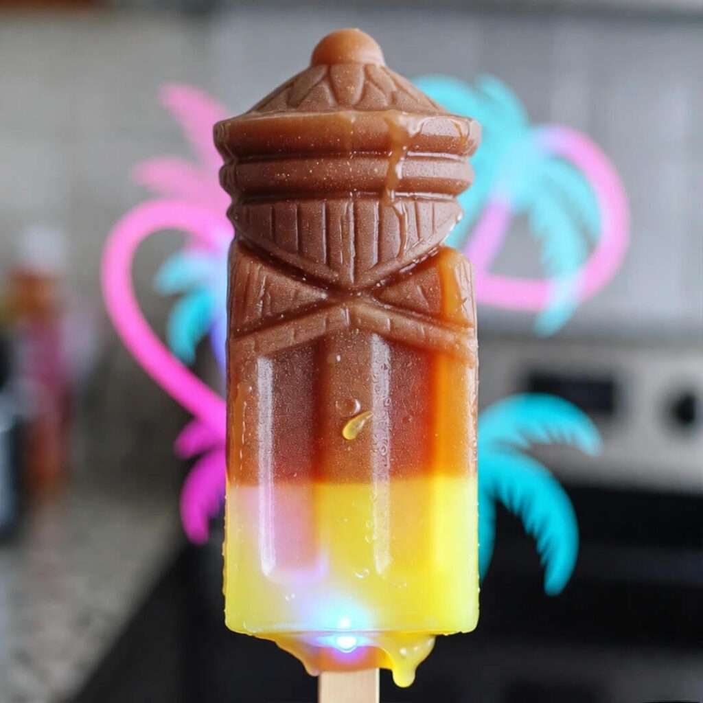 Half-melted tiki popsicle with pathetic blinking LED.