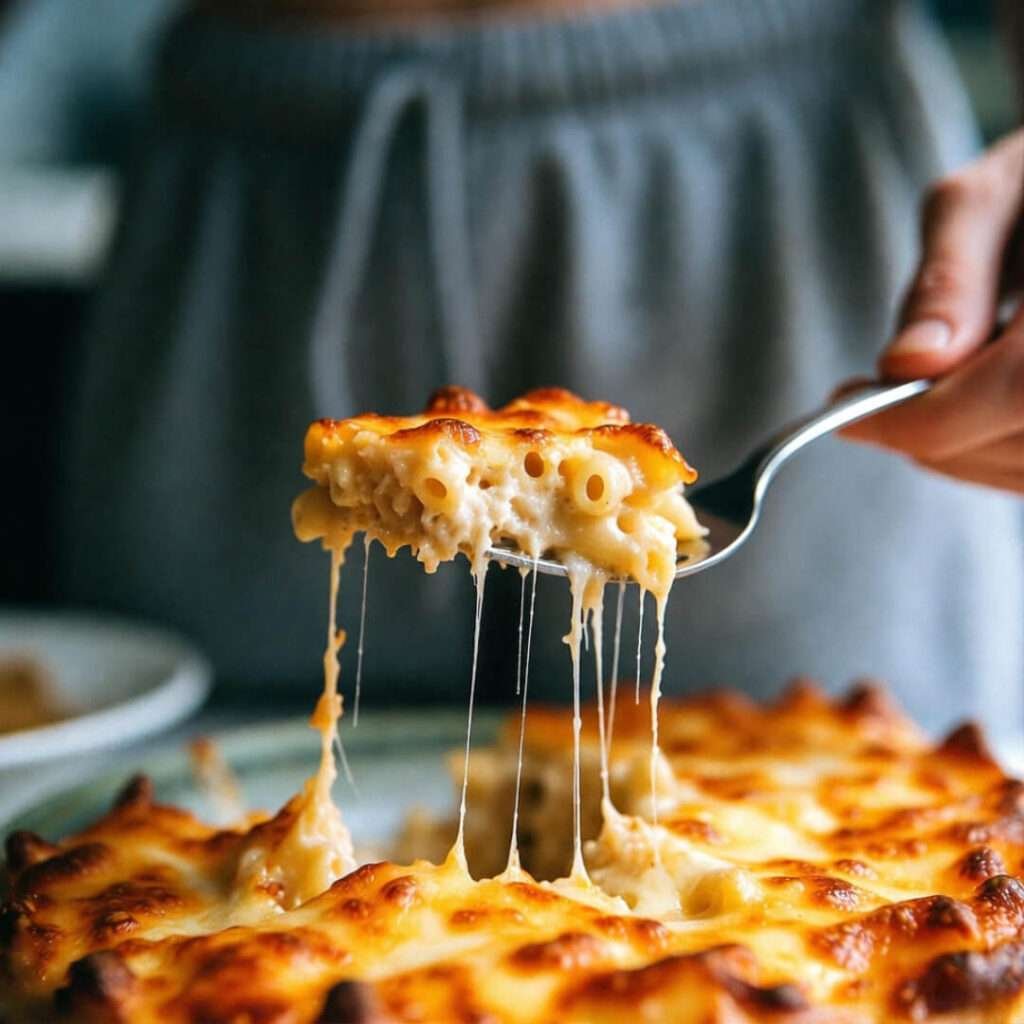 Cheesy gluten-free mac stretch from the corner piece