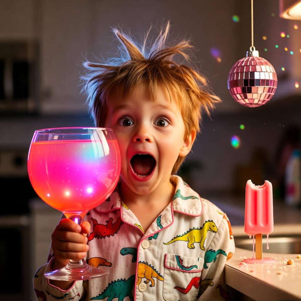 Child screaming “IT’S MAGIC” at color-changing drink