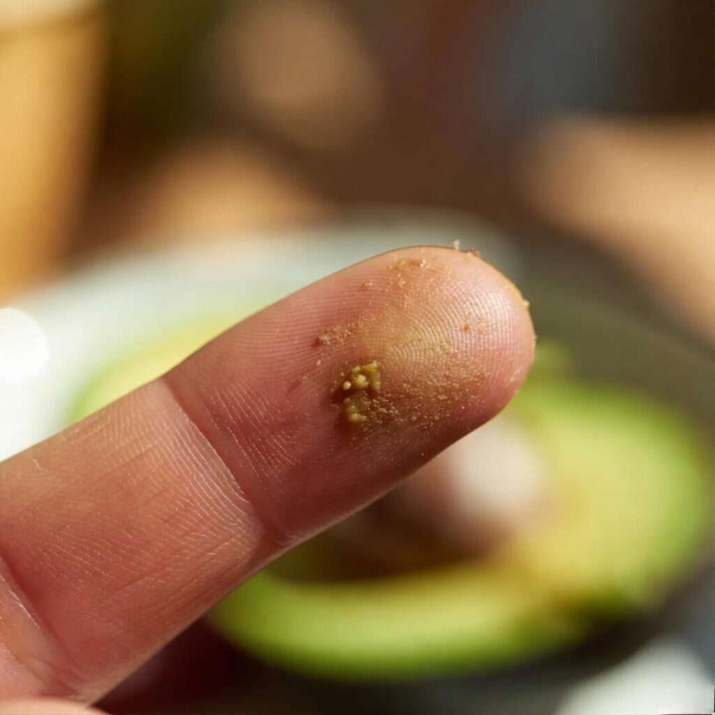 Smudged thumb with green pop.