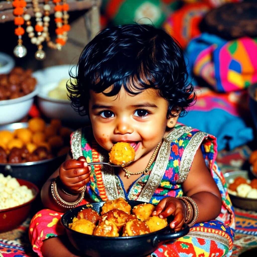 Person eating sweets straight from pan on floor