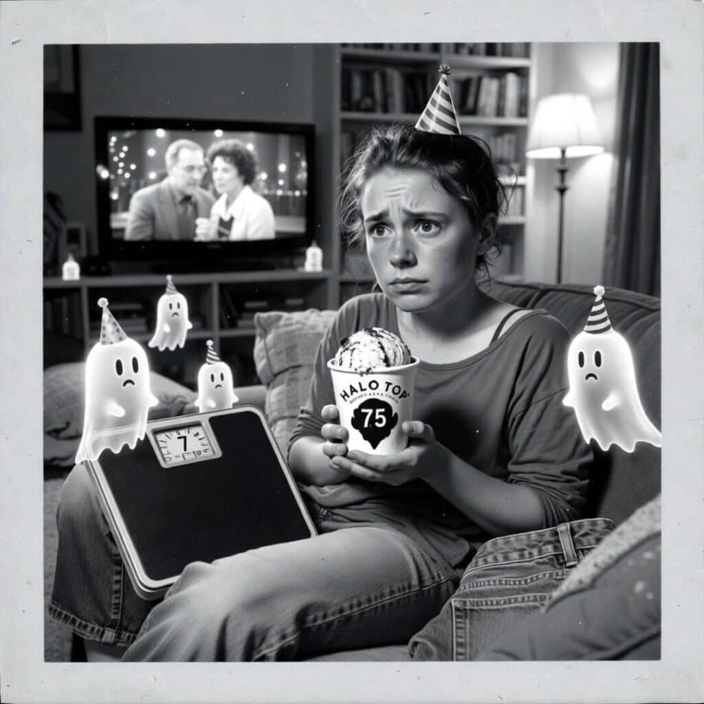 Couch, Halo Top, rom-com, scale victory, ghost party.