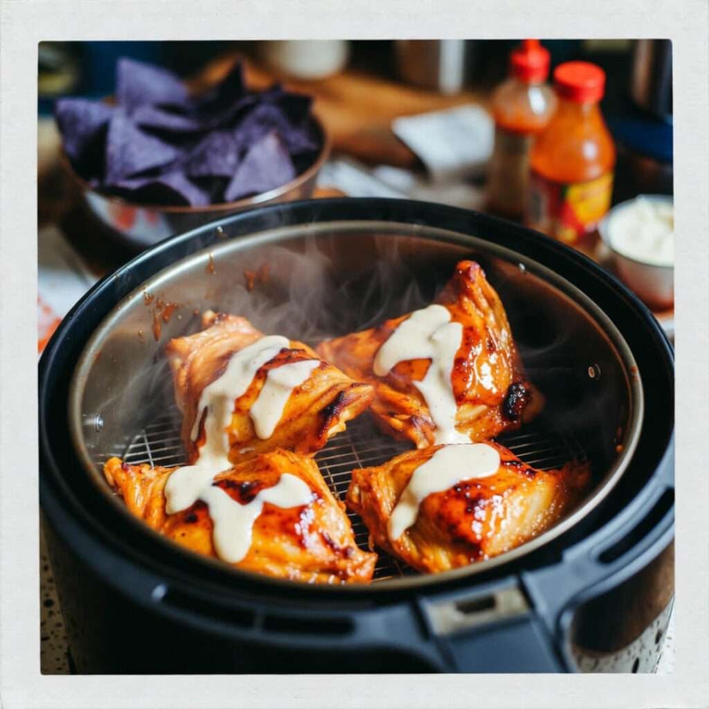 Steamy air-fryer buffalo ranch chicken thighs