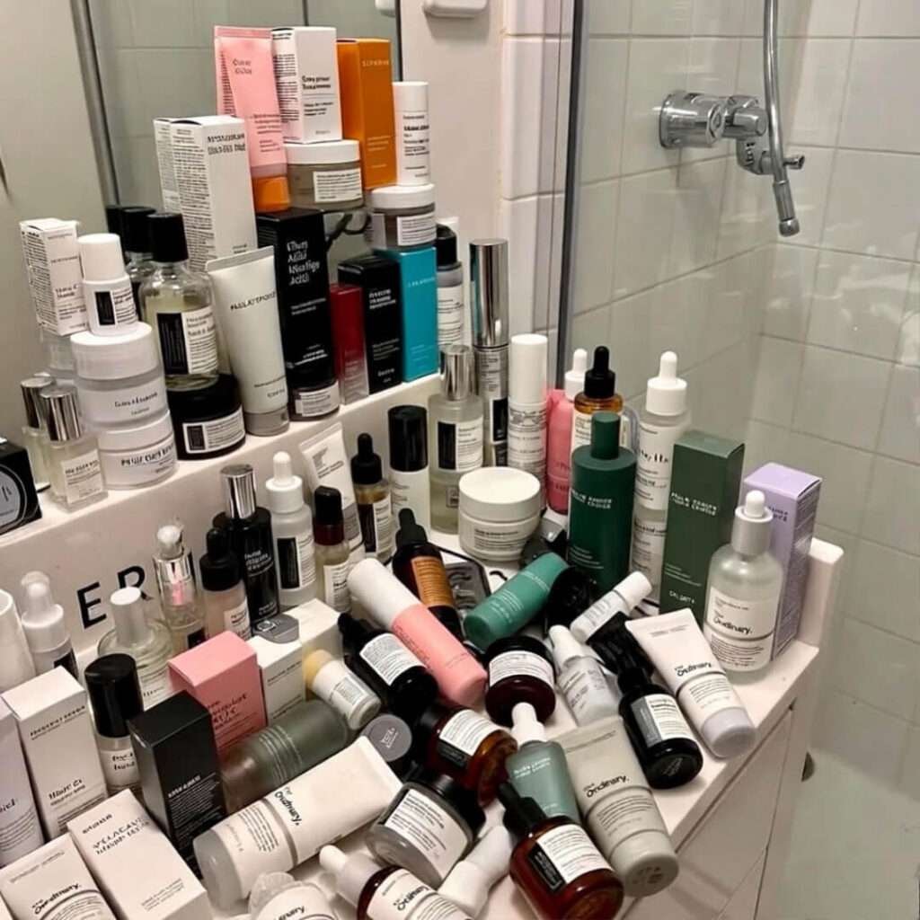 McDonald’s fries, fake LV bag, glowing BTS lightstick on sidewalk.