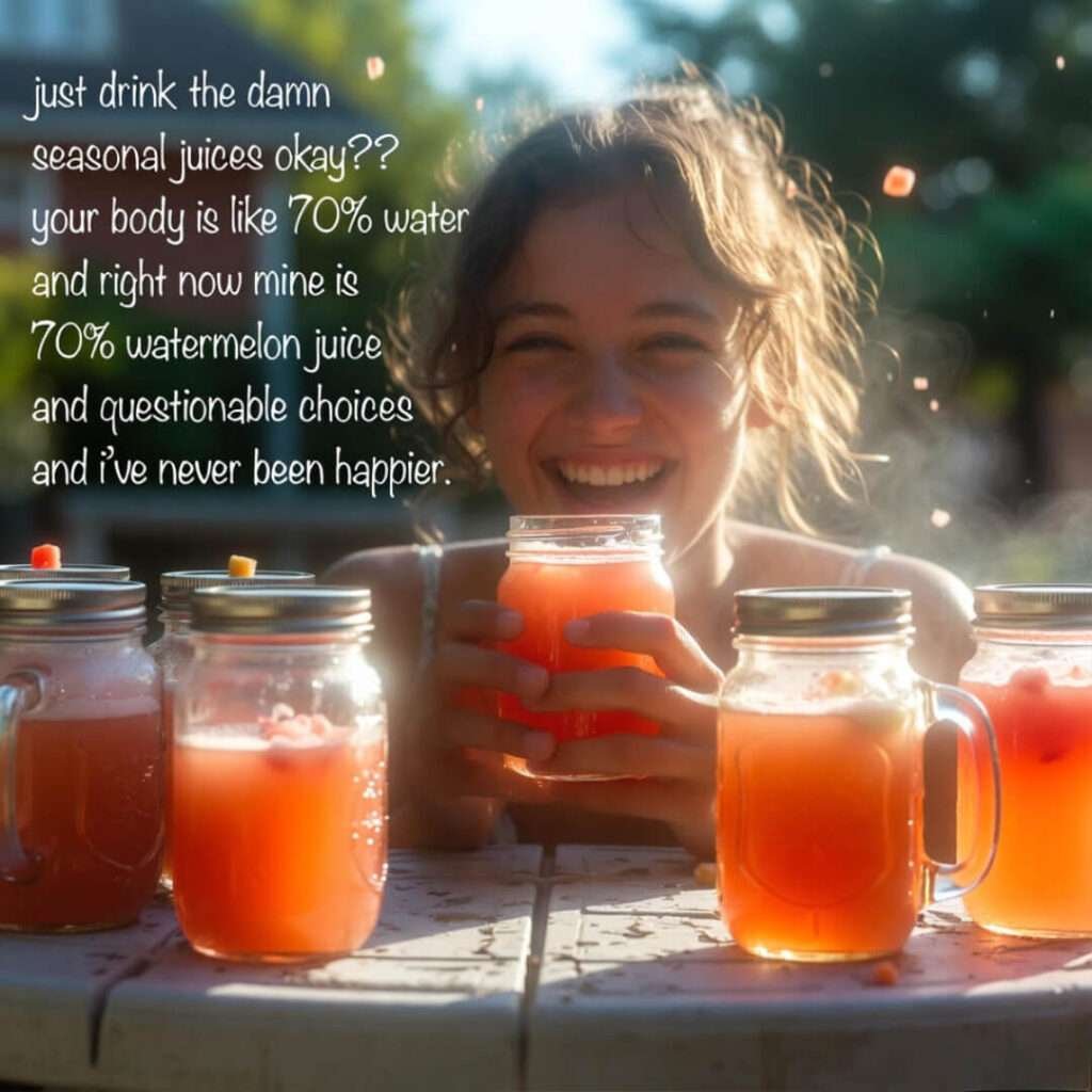 Grinning with watermelon juice overload, pure summer bliss.