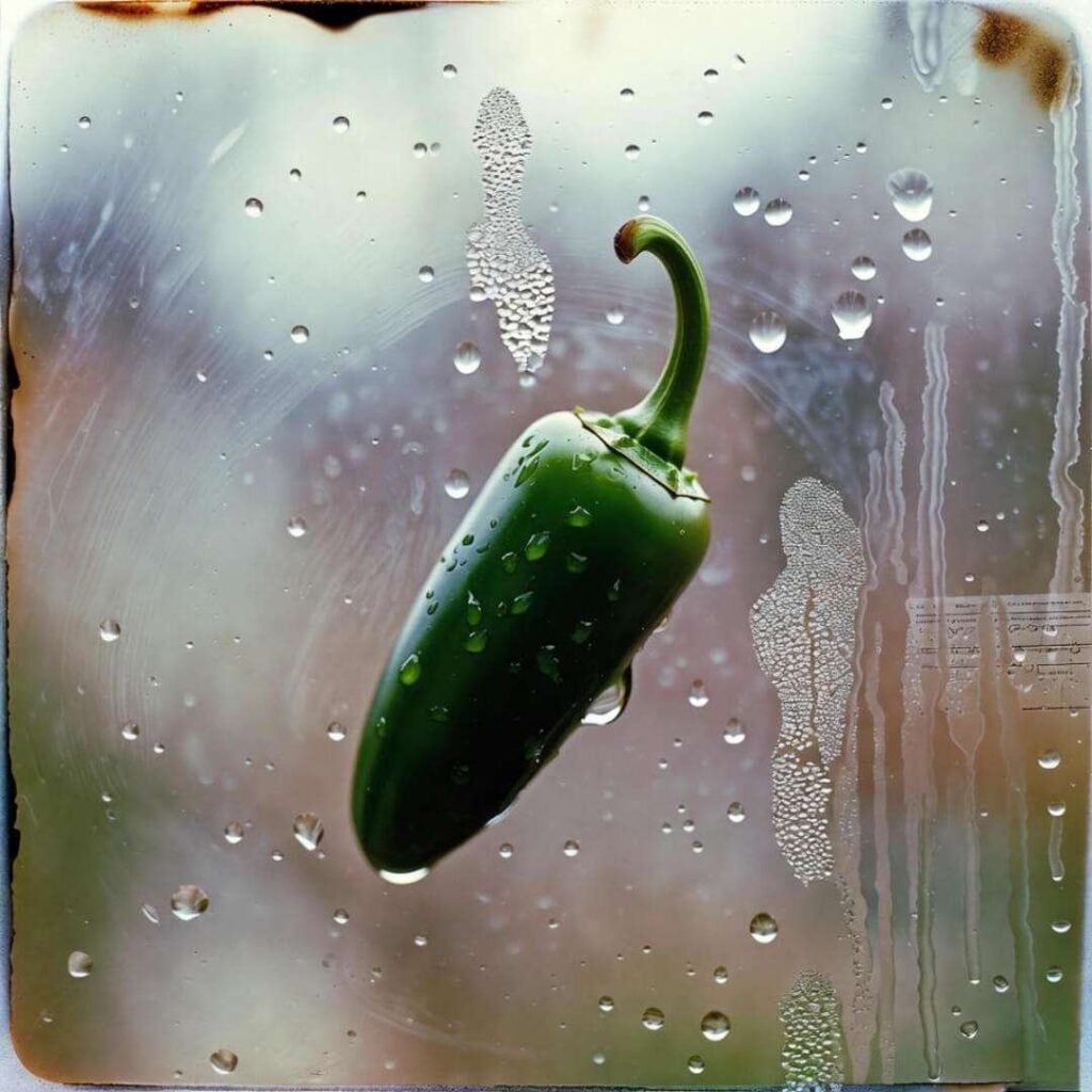 Jalapeño floating over unpaid bill, sweaty glass